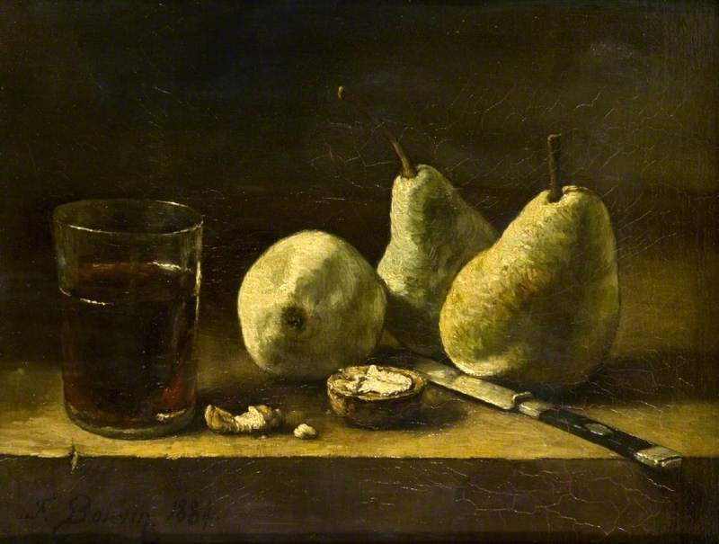 François Bonvin, Still Life with a Glass, Pears and a Knife, 1884